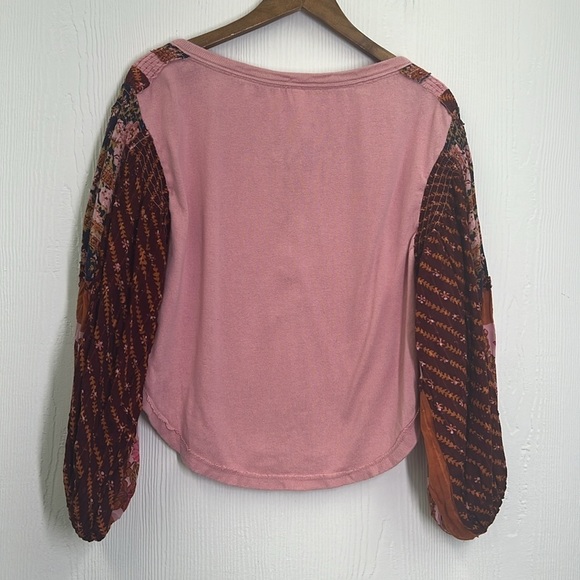 Free People - Light Magic Boho Pink Vintage Button  Henley Blouse Size Medium - Picture 13 of 14